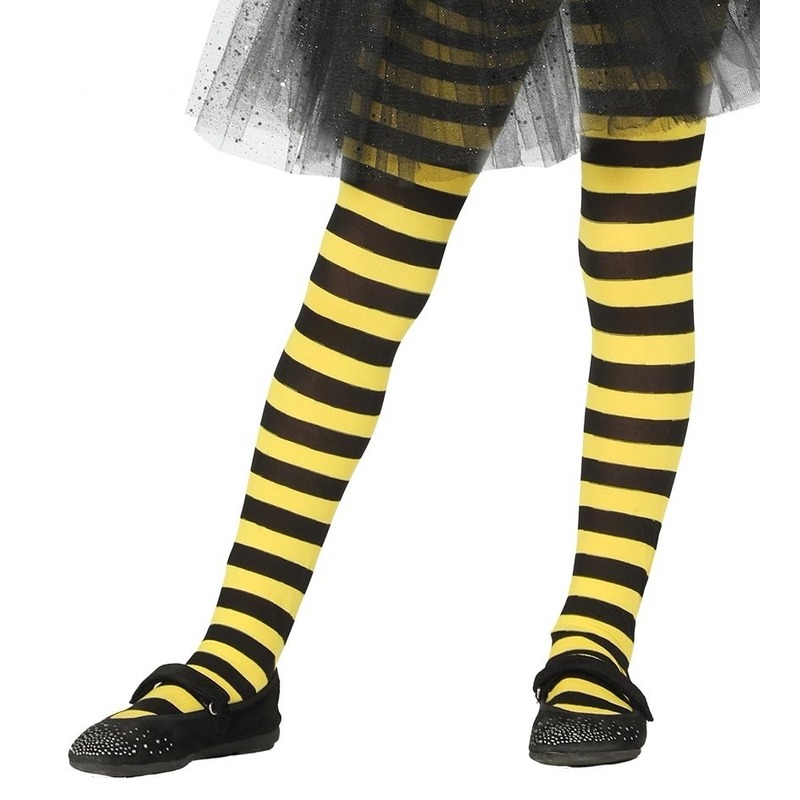Geel-zwart verkleed gestreepte panty 15 denier voor meisjes