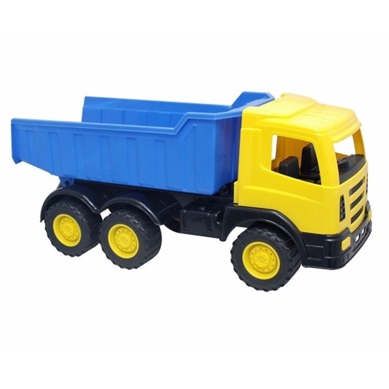 Gele speelgoed truck met laadklep