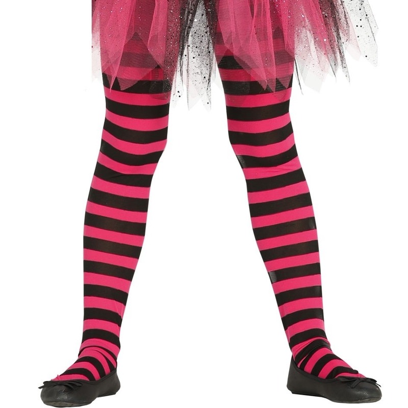 Gestreepte panty roze-zwart voor meisjes 5-9 jaar