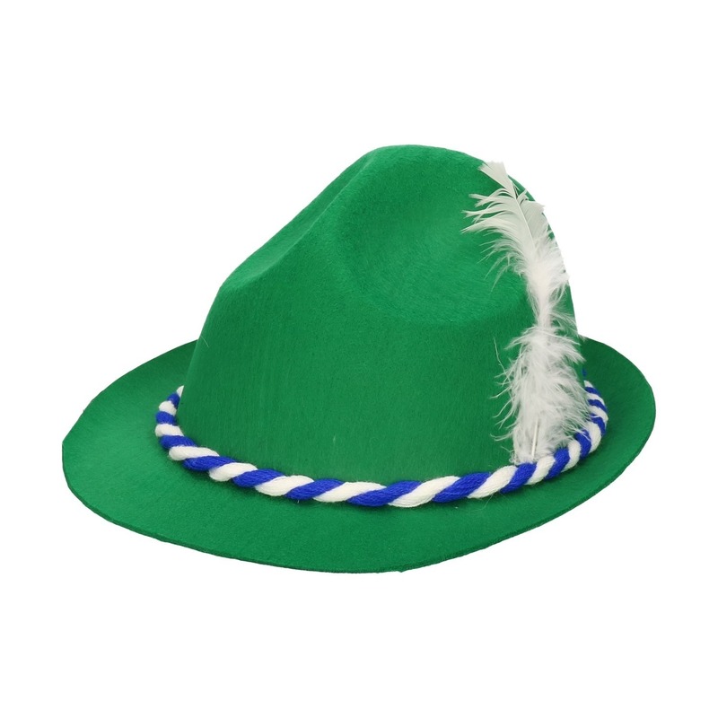 Groene bierfeest-oktoberfest hoed met blauw-wit Beieren koord verkleed accessoire voor dames-heren