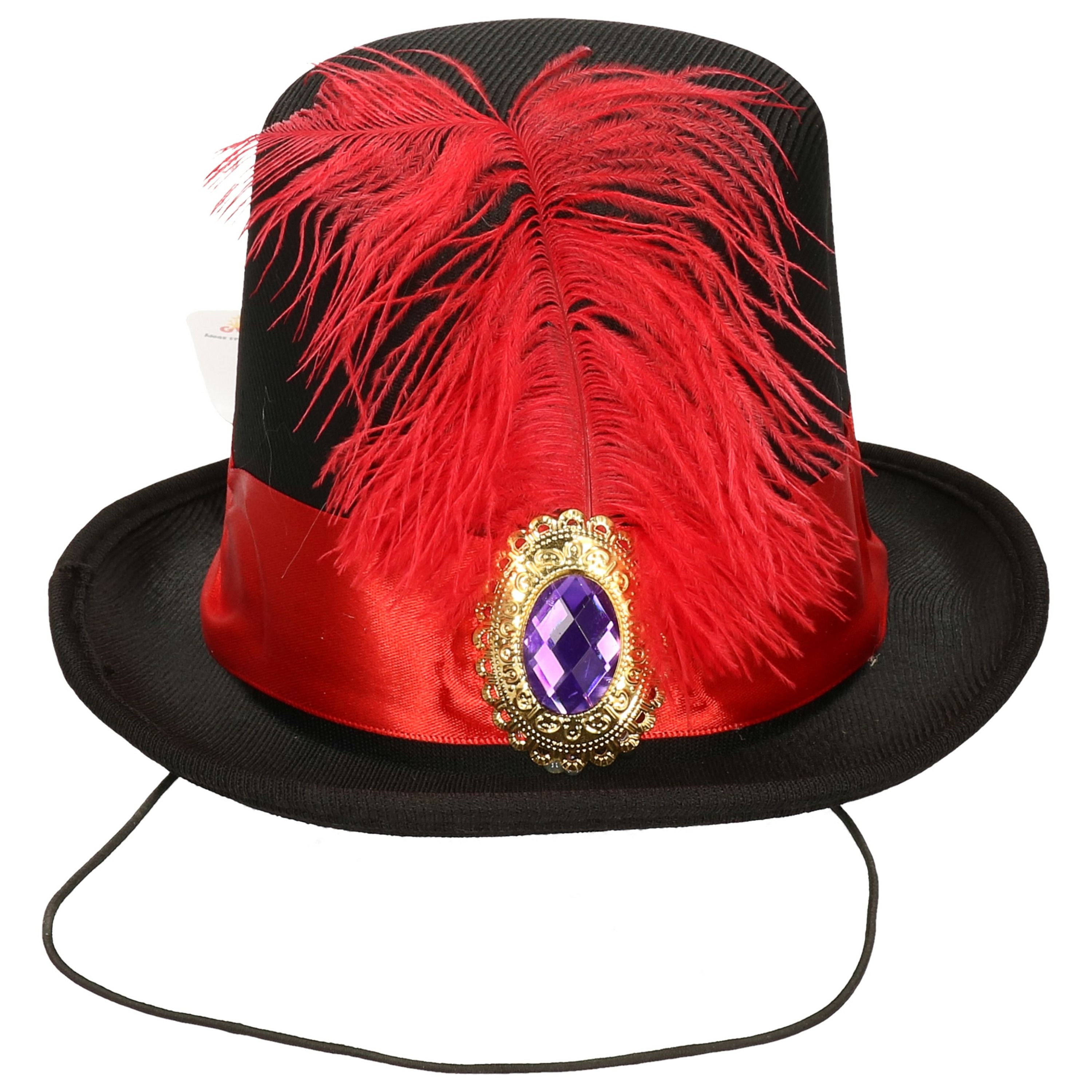 Guirca Carnaval verkleed mini hoed voor diverse thema's zwart-rood veertje dames