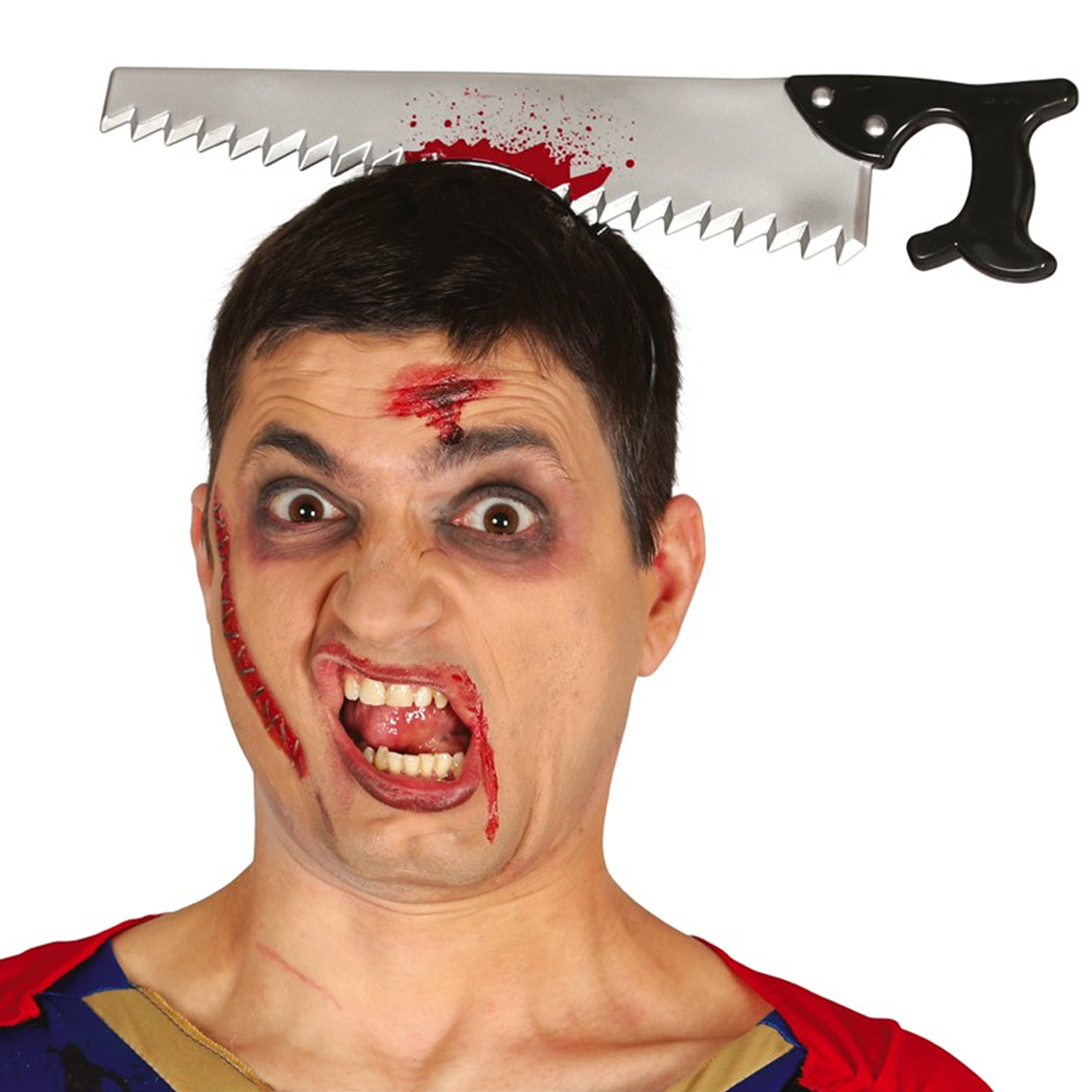 Halloween-horror verkleed diadeem bloederige zaag kunststof verkleedaccessoires