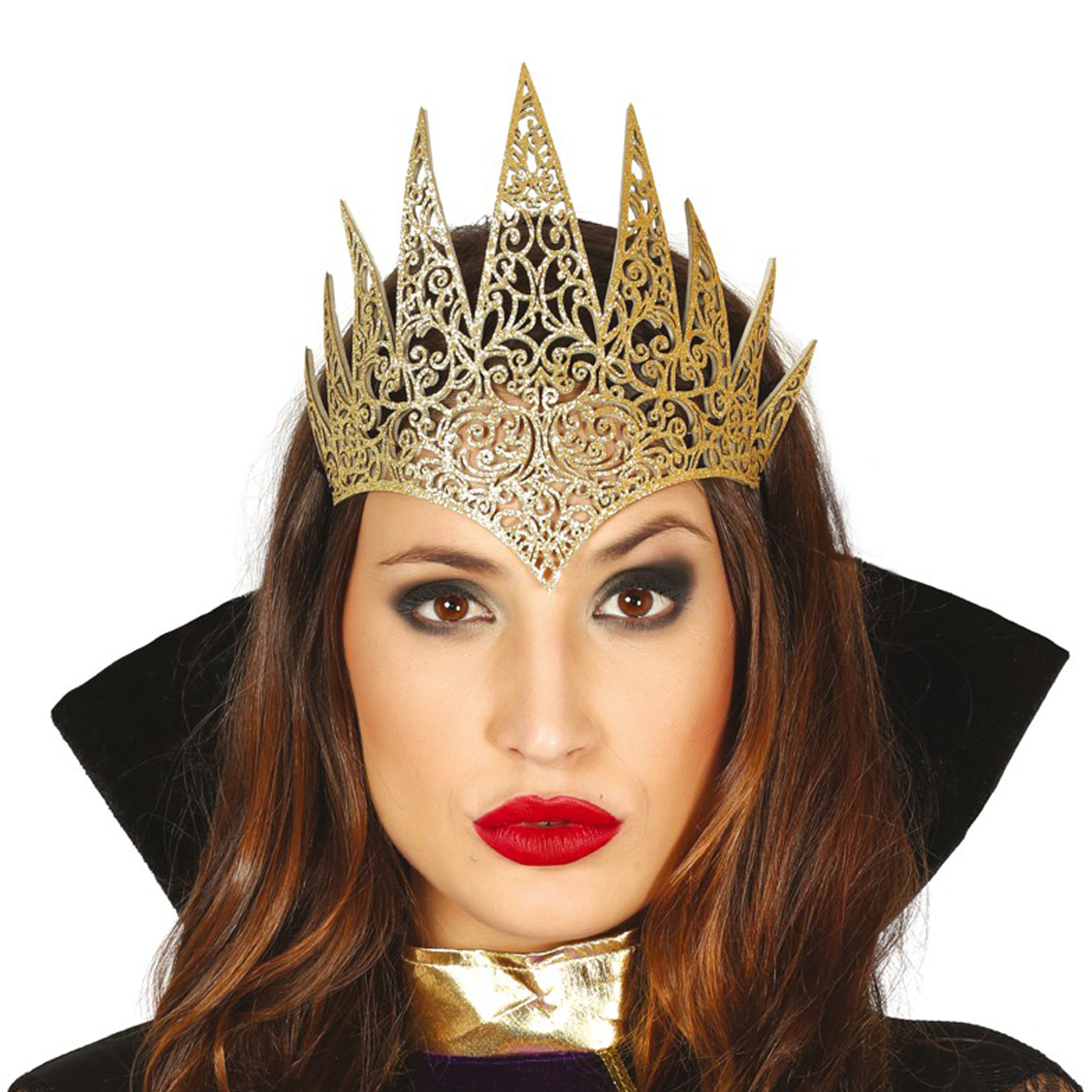 Halloween-horror verkleed diadeem-tiara Evil Queen gouden kroon kunststof dames-meisjes