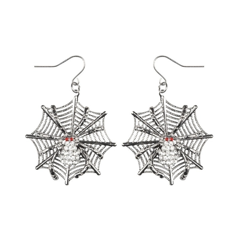Heksen halloween oorbellen met spinnenweb en spinnen voor dames