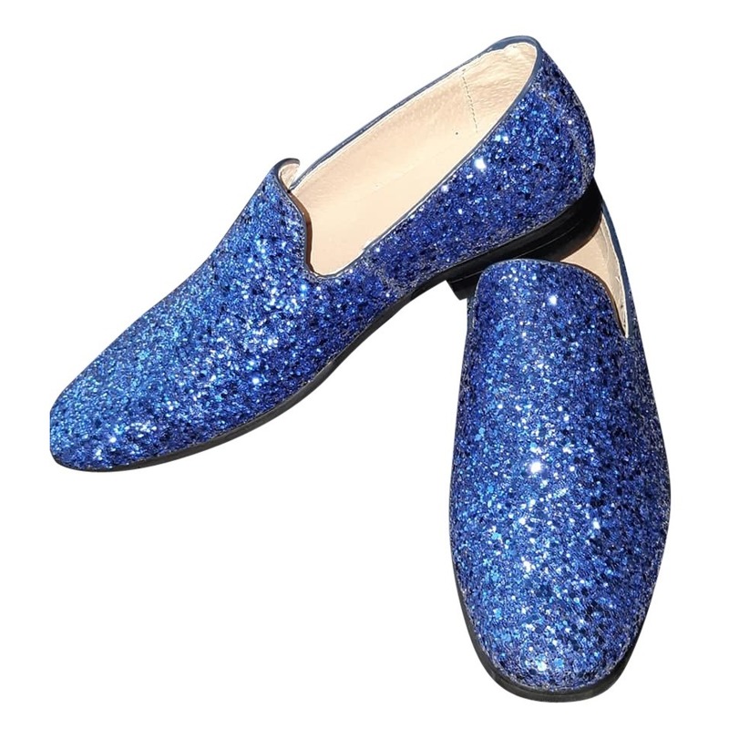 Heren disco instap schoenen met blauwe glitters