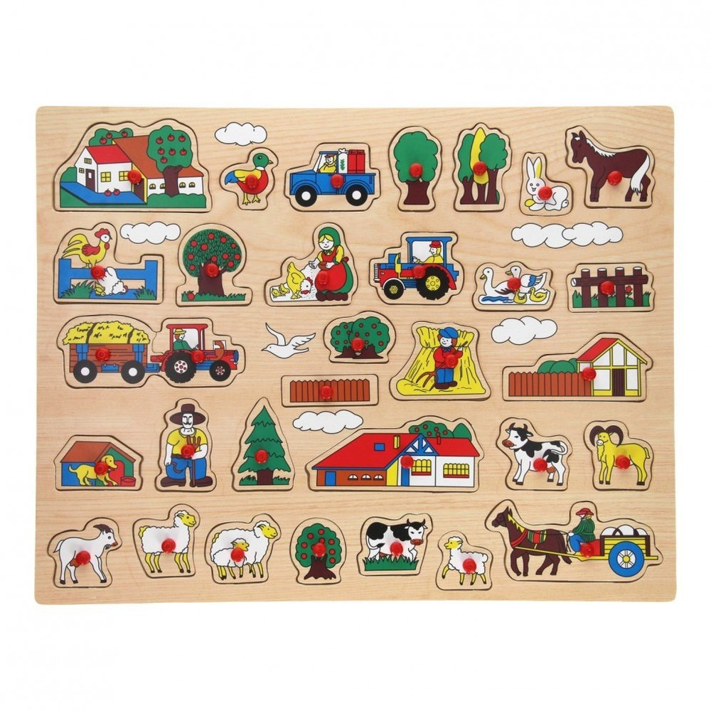 Houten noppenpuzzel boerderij thema 45 x 35 cm speelgoed