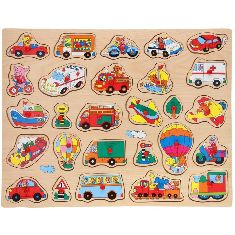 Houten noppenpuzzel voertuigen thema 45 x 35 cm speelgoed
