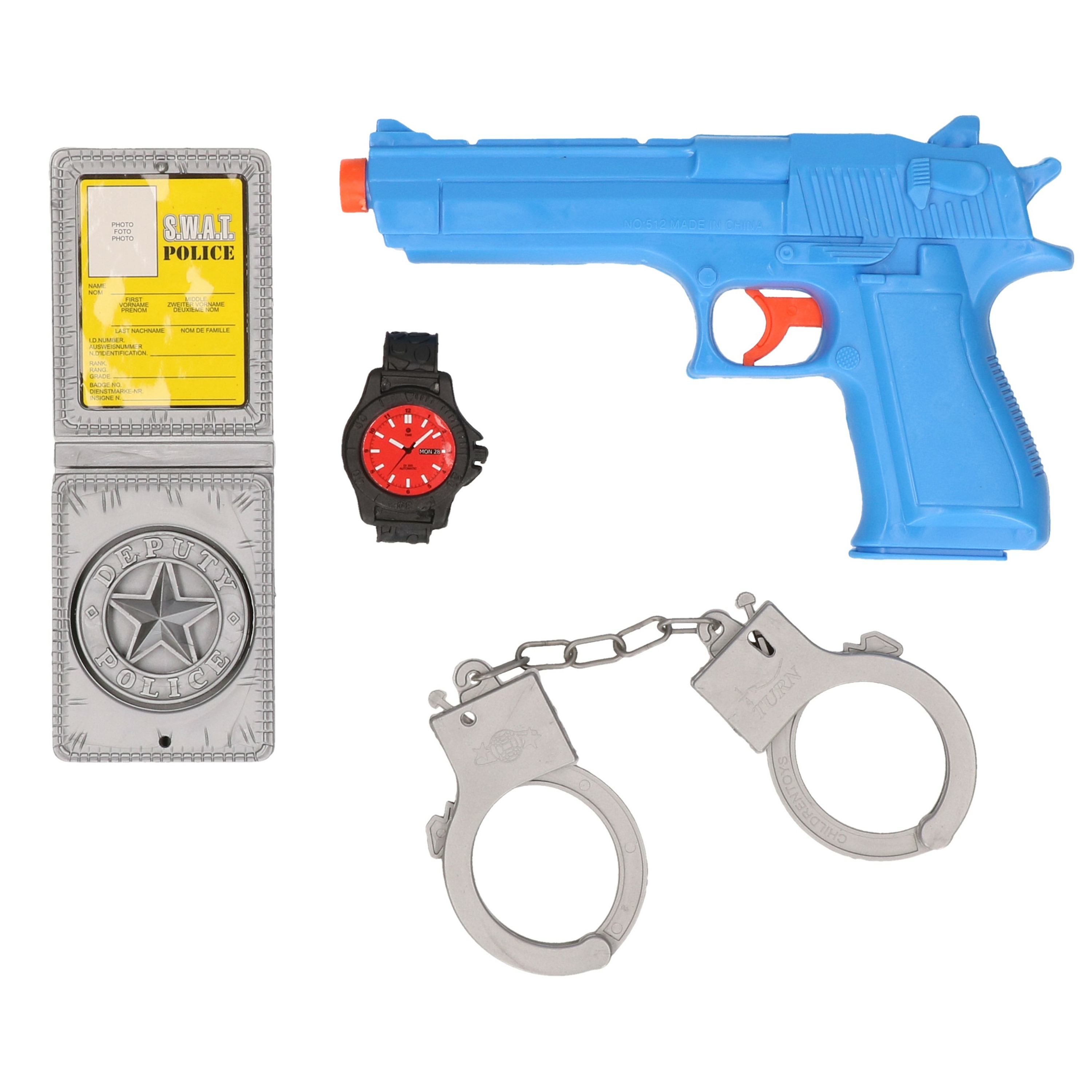 Jonotoys Politie speelgoed pistool en accessoires kind verkleed rollenspel plastic 13 cm