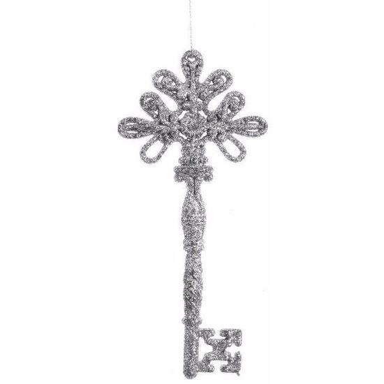 Kerstversiering decoratie hangers zilveren zilveren sleutel 17 cm