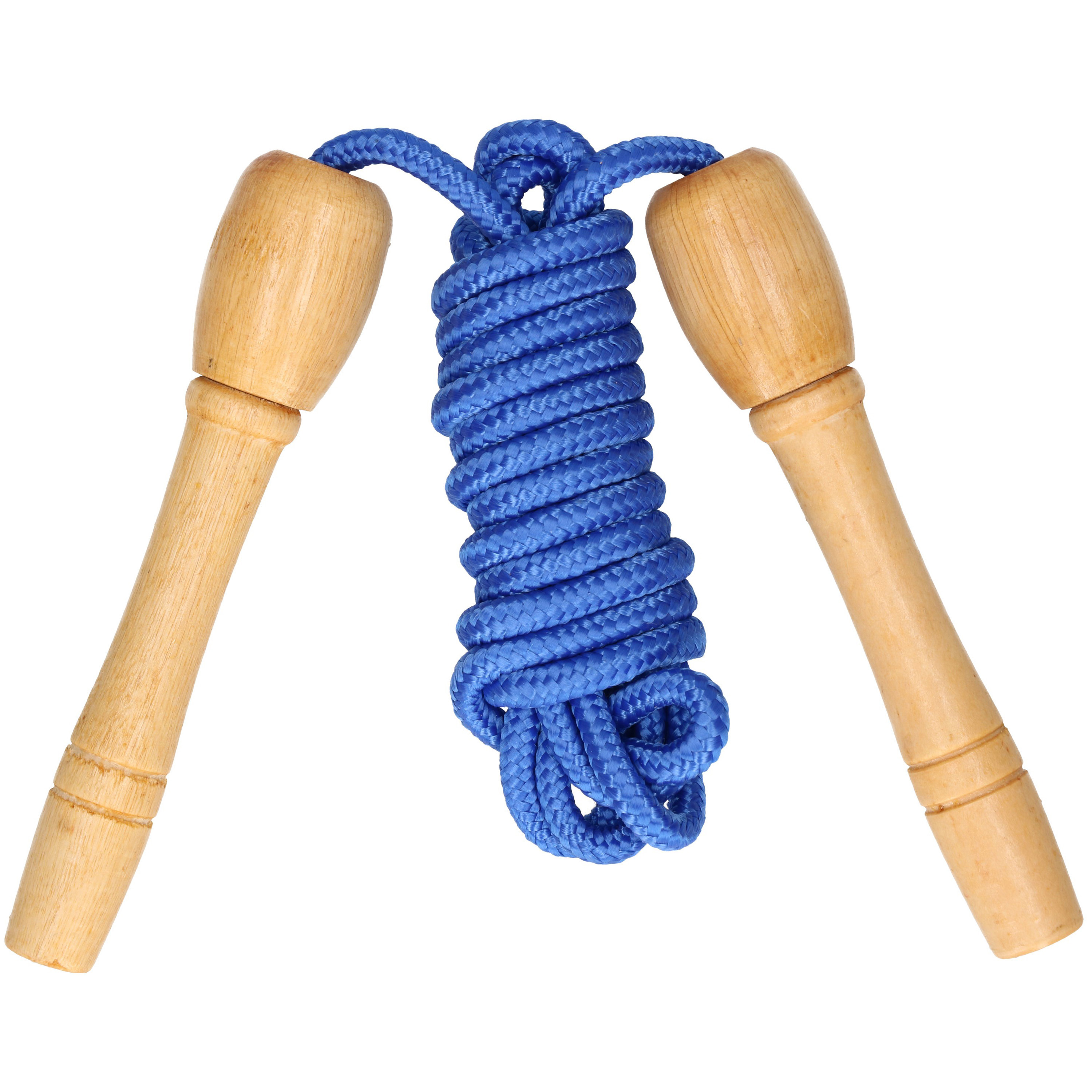 Kids Fun Springtouw speelgoed met houten handvat blauw 240 cmÃÂ buitenspeelgoed