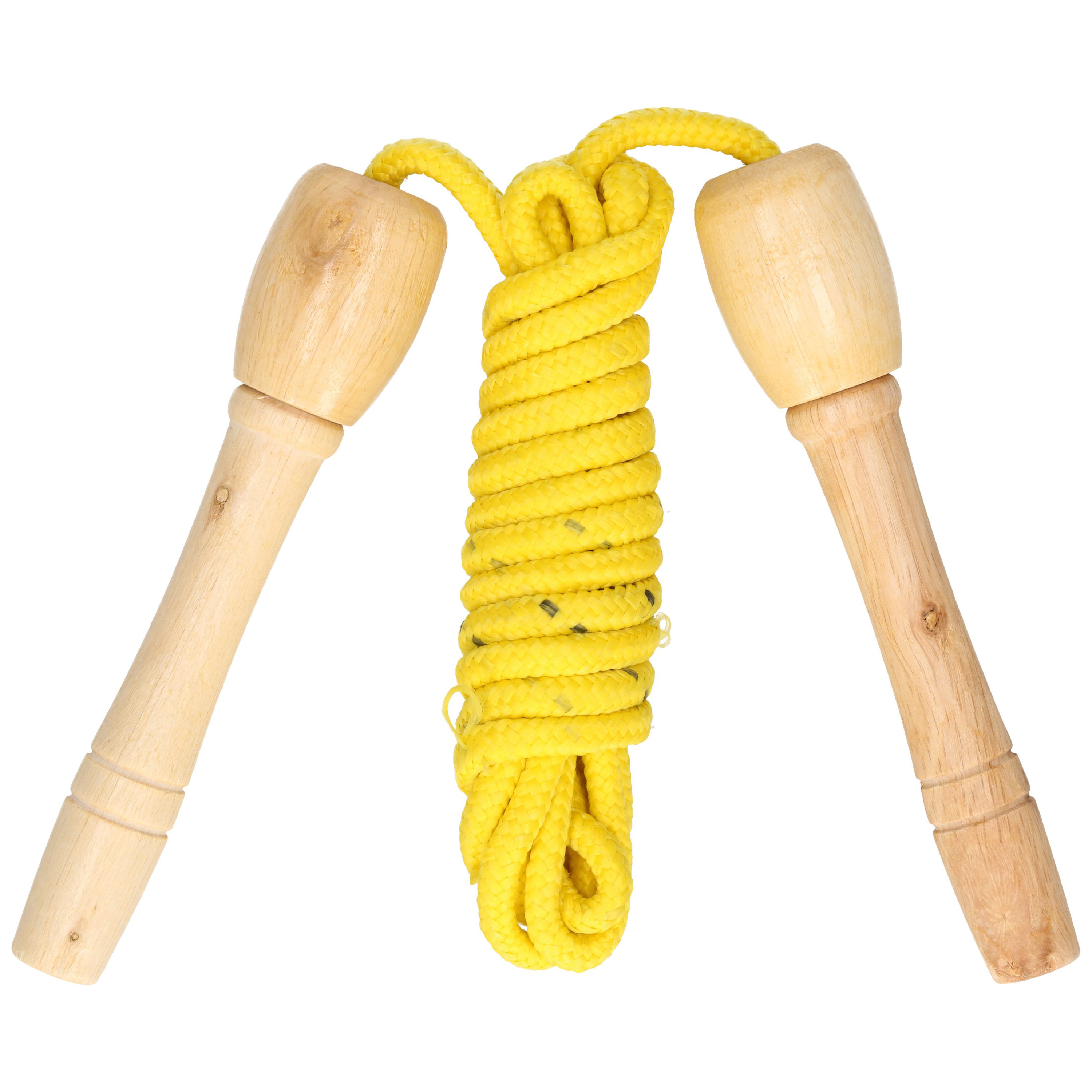 Kids Fun Springtouw speelgoed met houten handvat geel 240 cm buitenspeelgoed