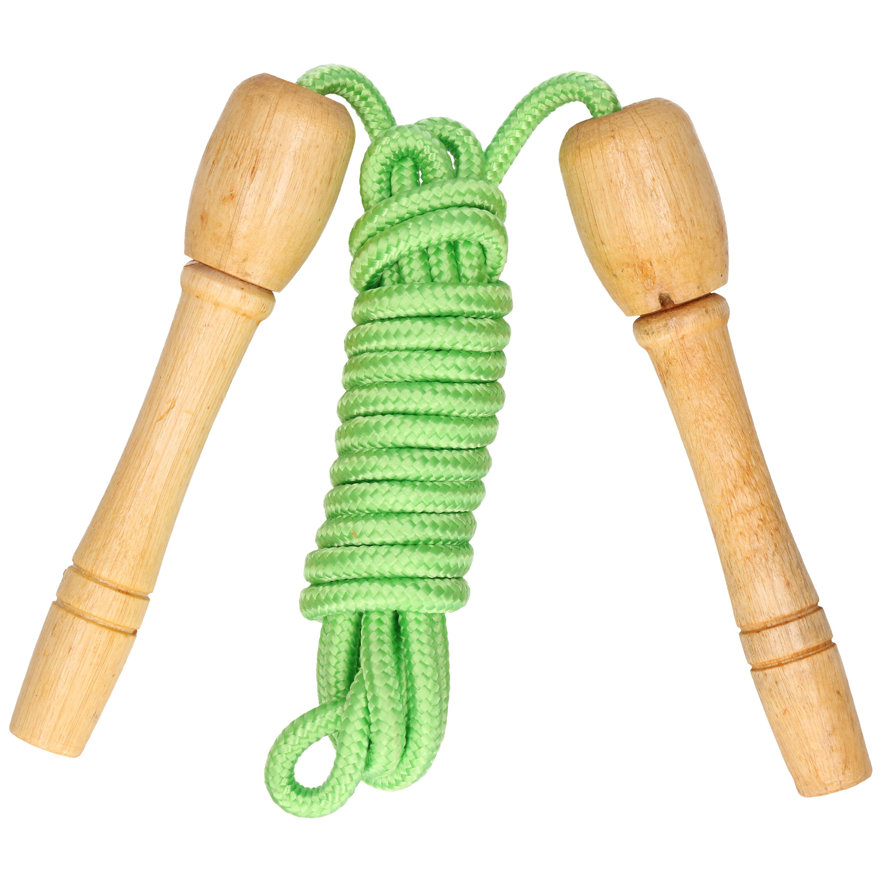 Kids Fun Springtouw speelgoed met houten handvat groen 240 cm buitenspeelgoed