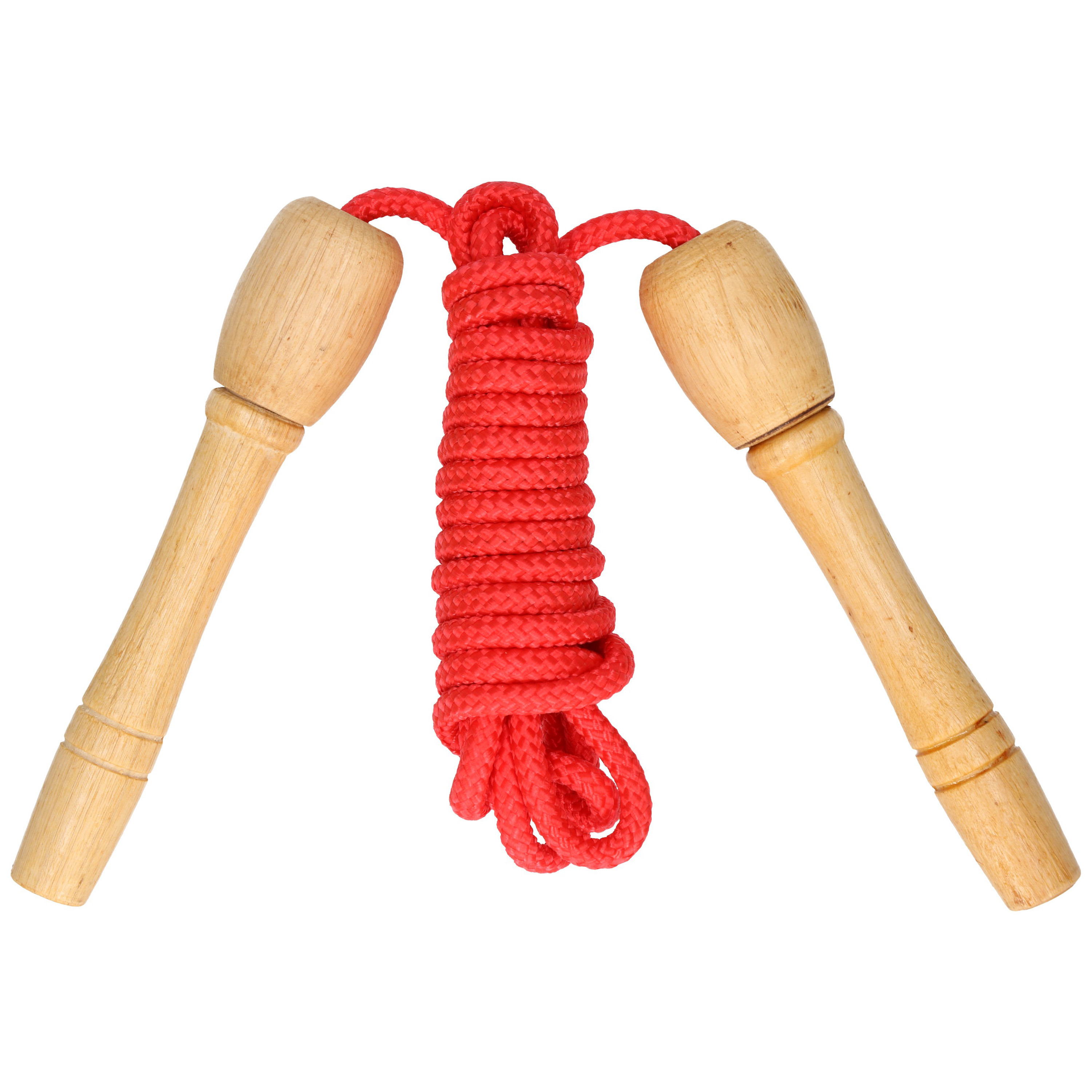 Kids Fun Springtouw speelgoed met houten handvat rood 240 cm buitenspeelgoed