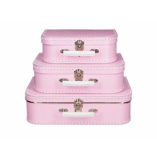 Kinderkoffertje roze witte stip 25 cm