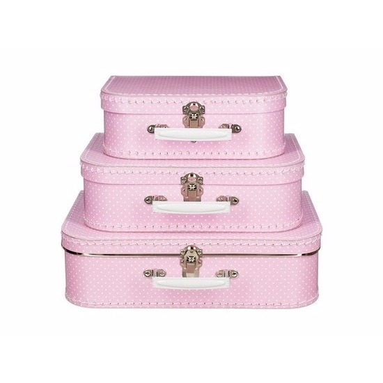 Kinderkoffertje roze witte stip 30 cm