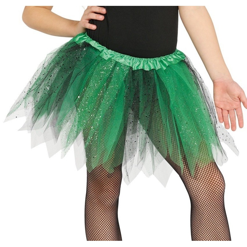Korte heksen verkleed tule onderrok groen-zwart 31 cm voor meisjes