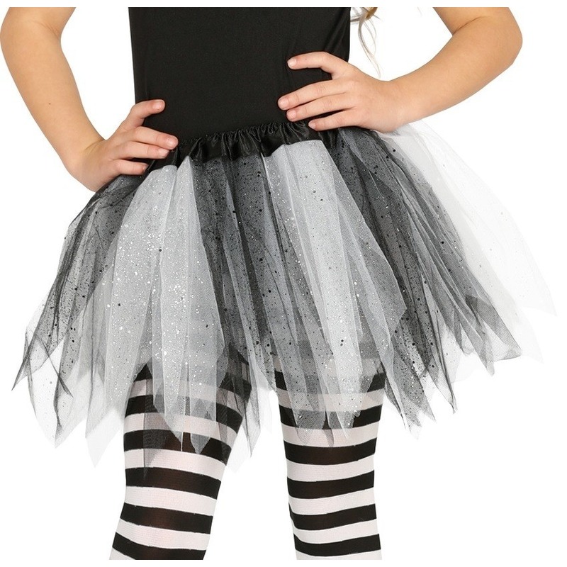 Korte heksen verkleed tule onderrok zwart-wit 31 cm voor meisjes