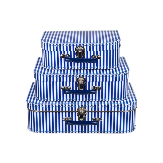 Kraamkado koffertje blauw gestreept 25 cm