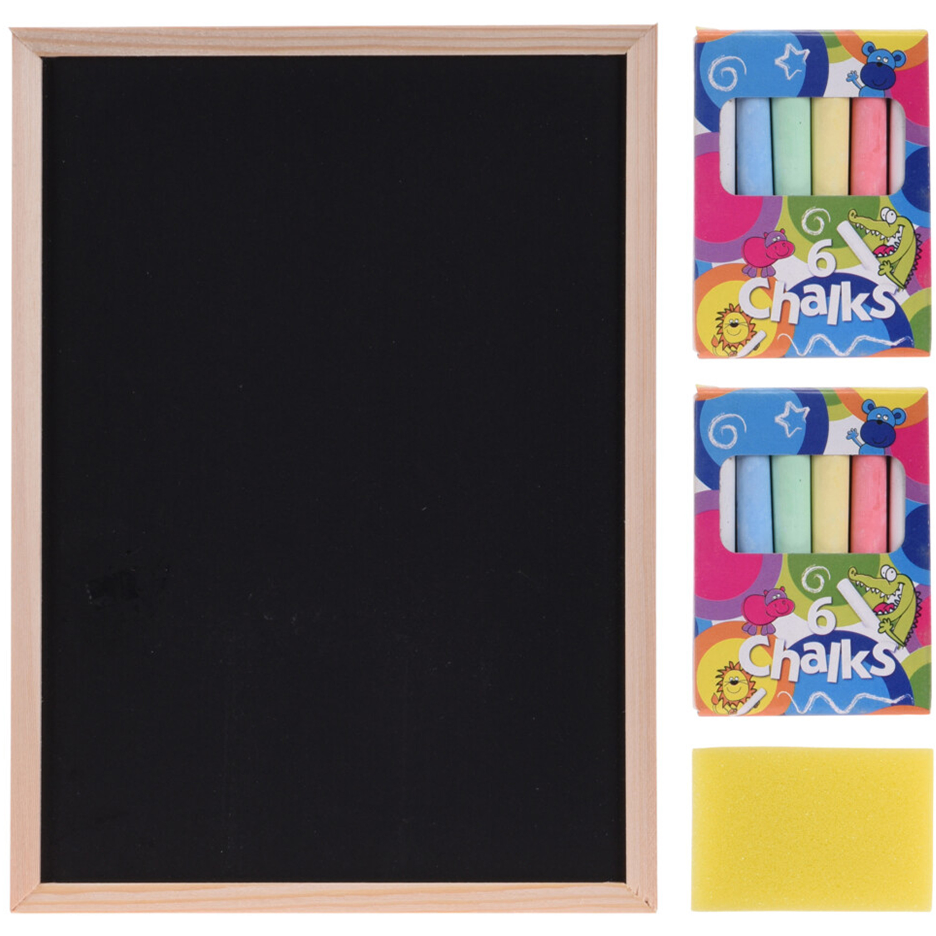 Krijtbord-schoolbord incl. gekleurde krijtjes en spons 29 x 21 cm