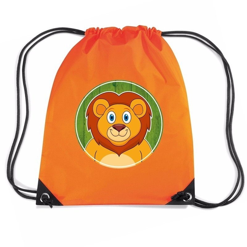 Leeuw dieren trekkoord rugzak-gymtas oranje voor kinderen