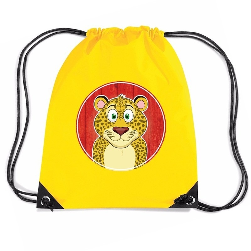 Luipaard dieren trekkoord rugzak-gymtas geel voor kinderen