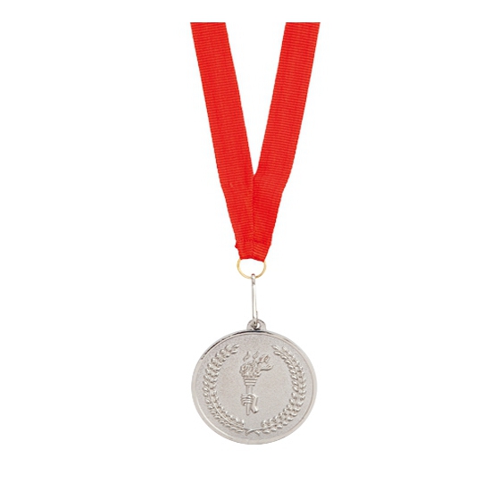 Medaille zilver aan rood lint