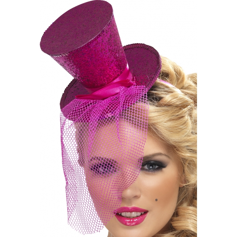Mini hoge hoed op hoofdband roze