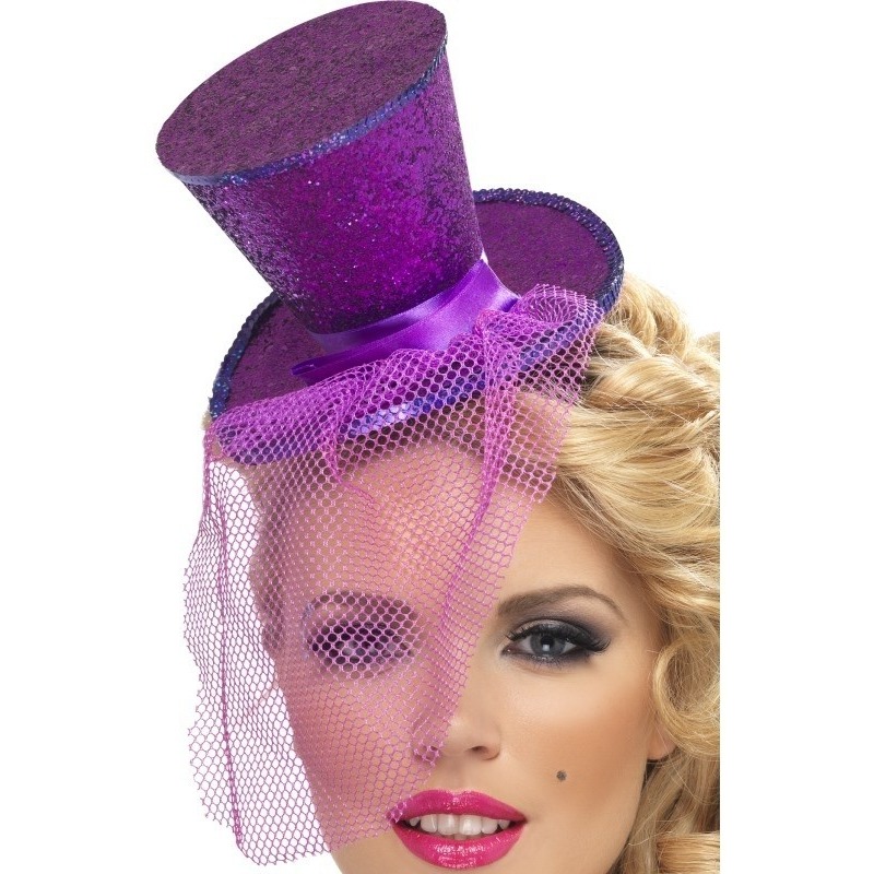 Mini hoge hoed paars op hoofdband