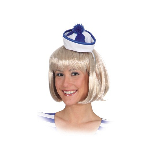 Mini matrozen-zeeman hoedje blauw-wit op haarband