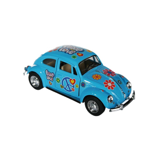 Modelautootje VW beetle blauw hippie 12,5 cm