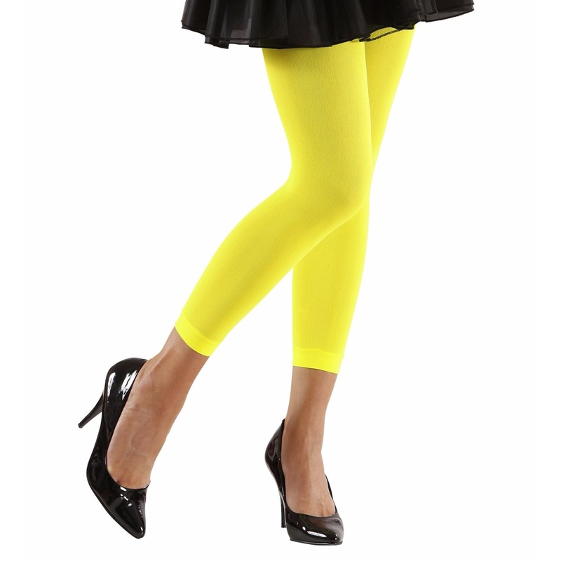 Neon gele carnaval verkleed panty voor dames