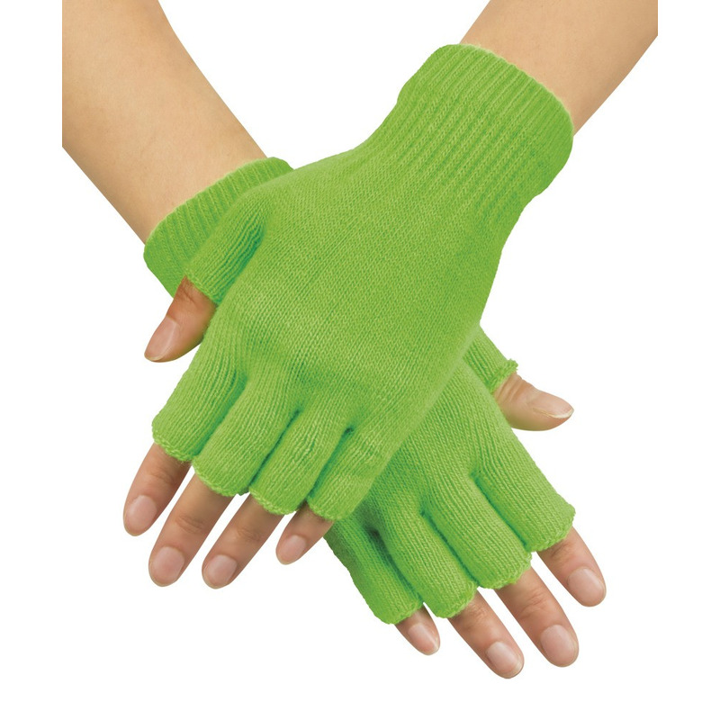 Neon groene vingerloze verkleed handschoenen gebreid voor volwassenen unisex