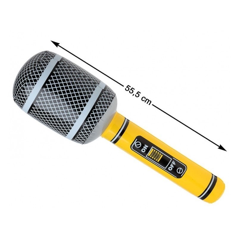 Opblaasbare microfoon geel-zwart 55 cm