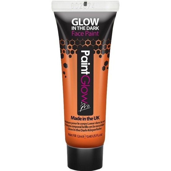 PaintGlow Face-Body paint neon oranje-glow in the dark 10 ml schmink-make-up waterbasis
