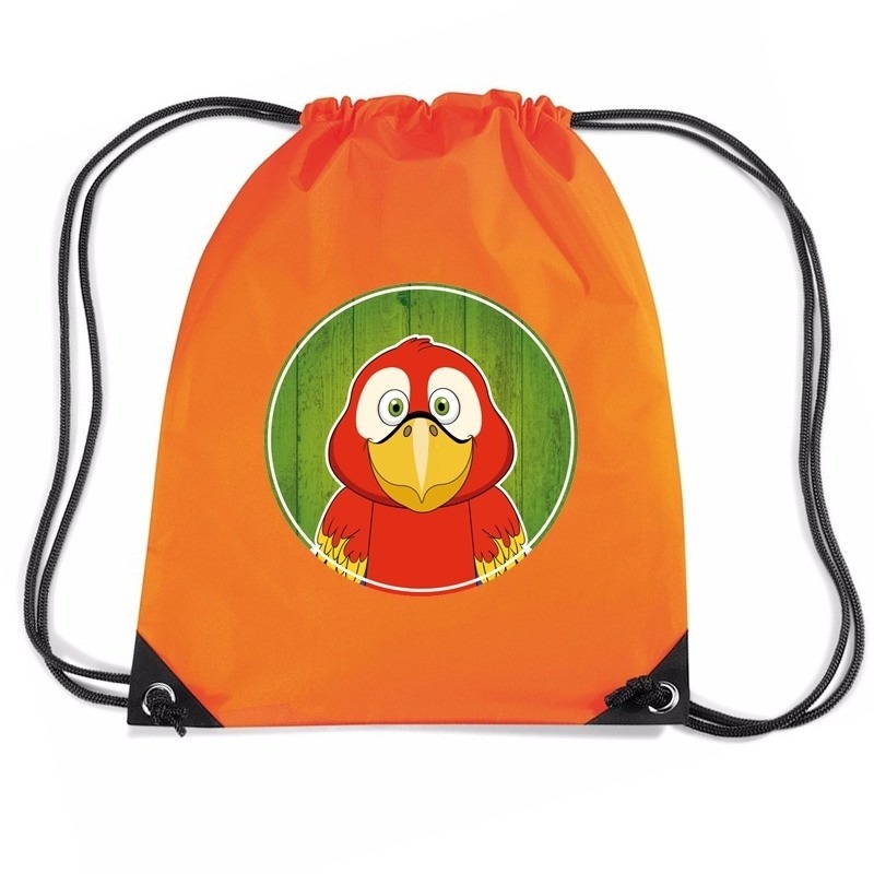 Papegaai dieren trekkoord rugzak-gymtas oranje voor kinderen