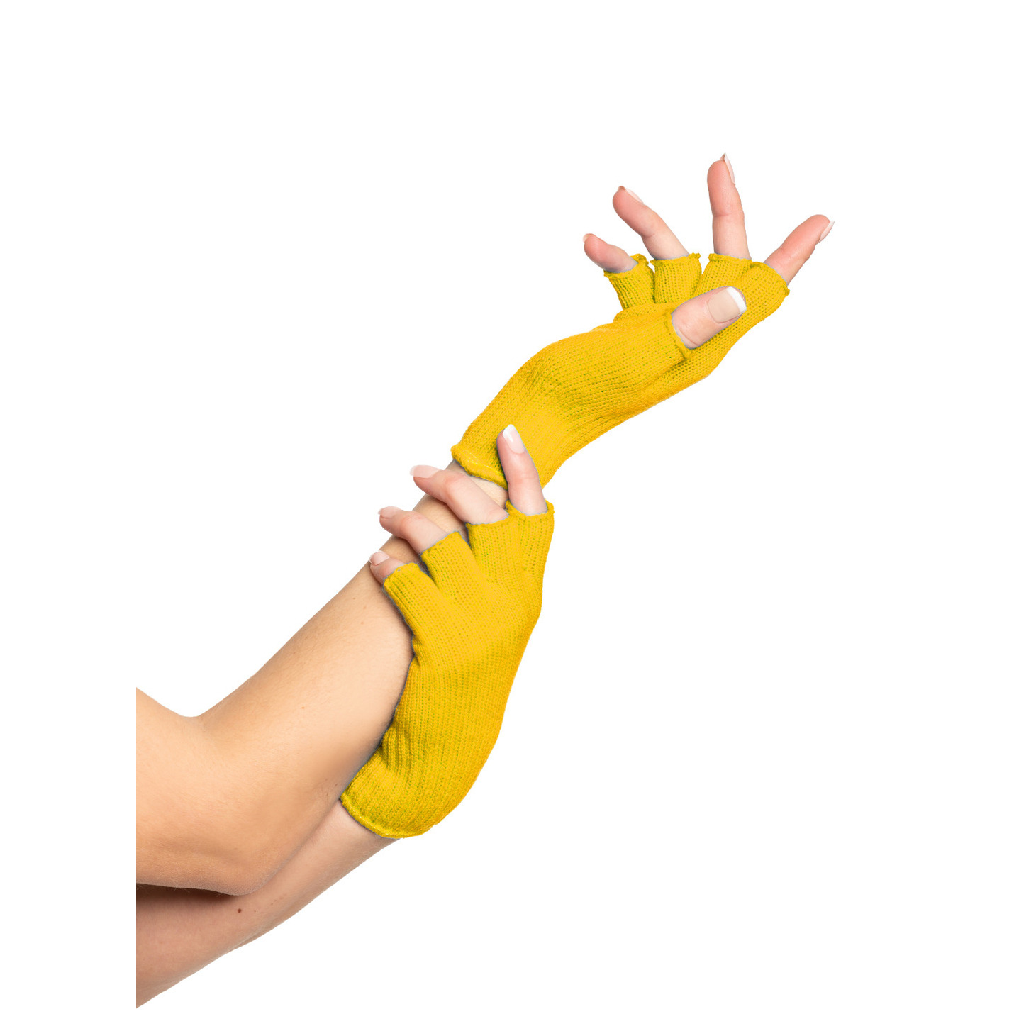 Partychimp Verkleed handschoenen vingerloos geel one size voor volwassenen