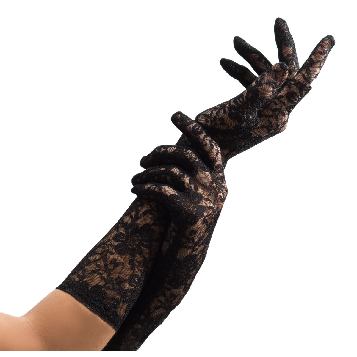 Partychimp Verkleed handschoenen voor dames zwart kant lang model polyester 38 cm