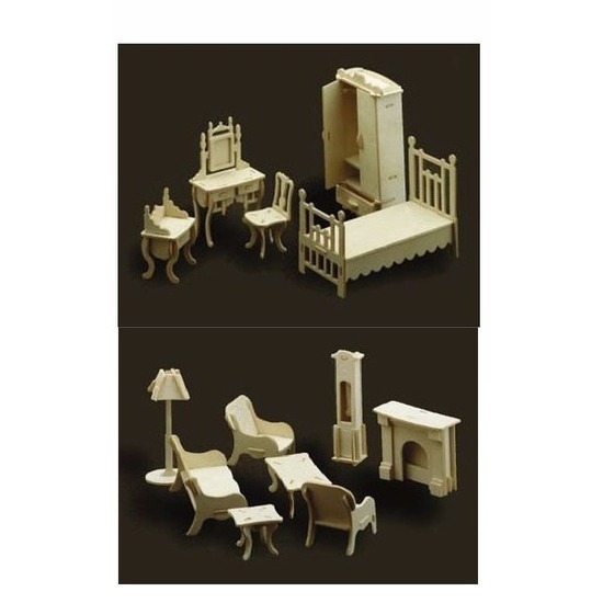 Poppenhuis meubel set woonkamer-slaapkamer