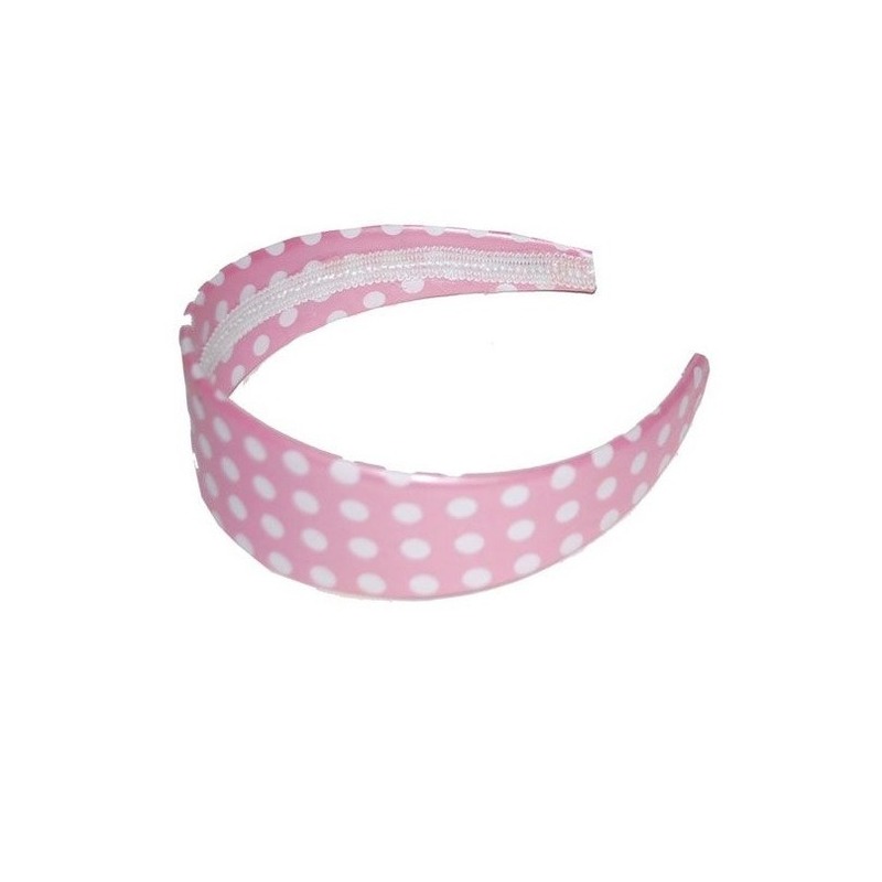 Rock n Roll diadeem-haarband roze met witte stippen one size