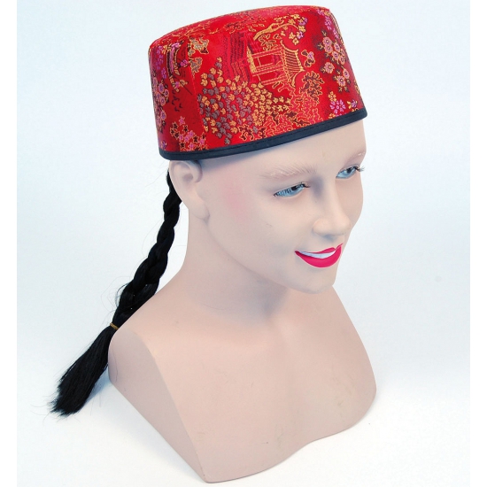 Rood Aziatisch hoedje met vlecht