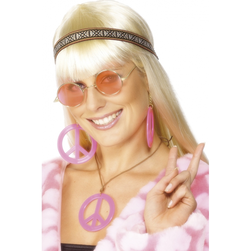 Roze hippie peace verkleed sieraden set