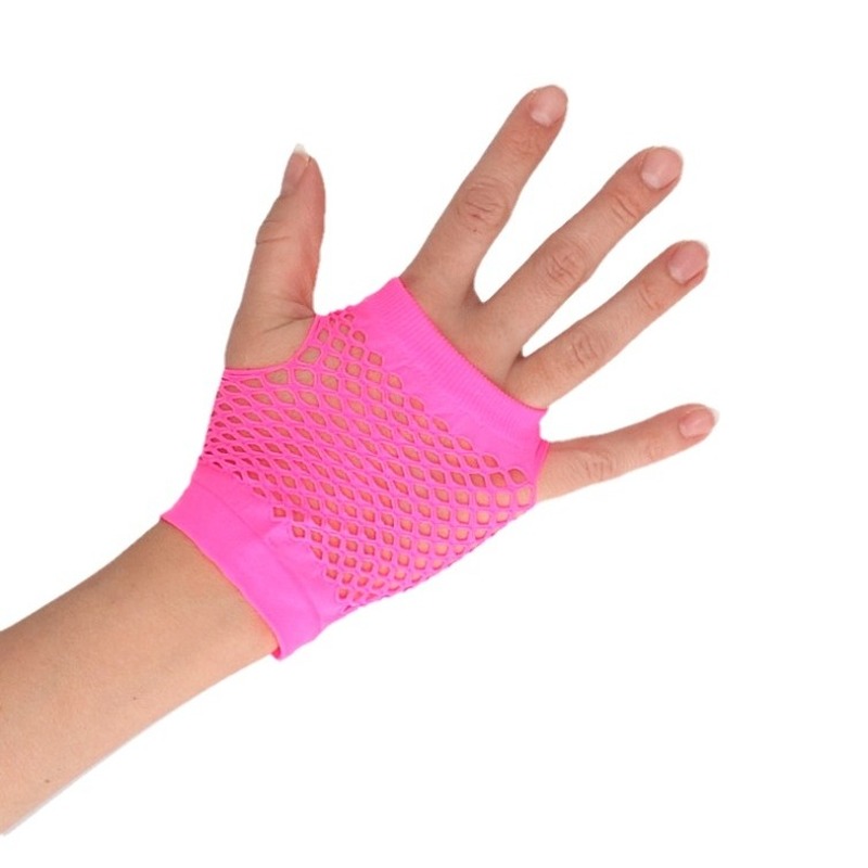 Roze verkleed handschoenen met gaatjes voor dames-heren