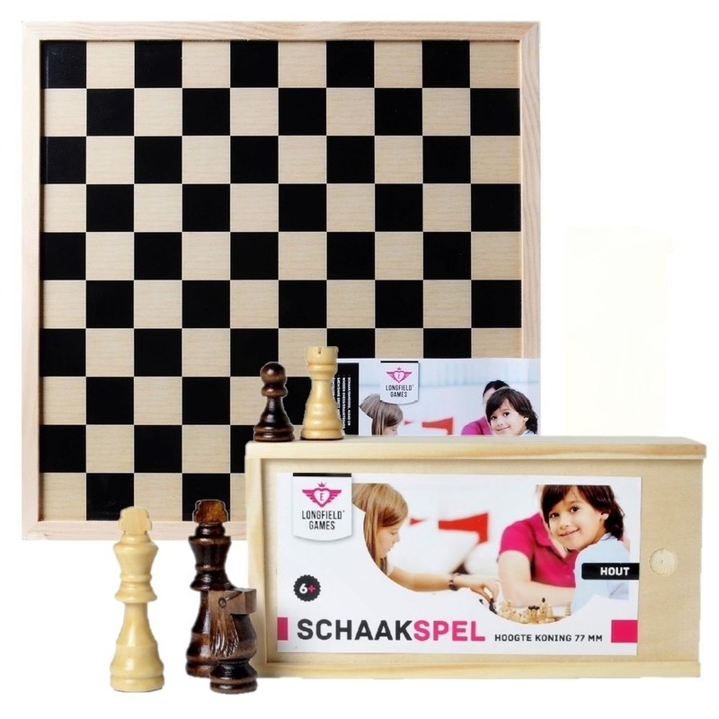 Schaakstukken in opbergdoos met schaakbord 40 x 40 cm