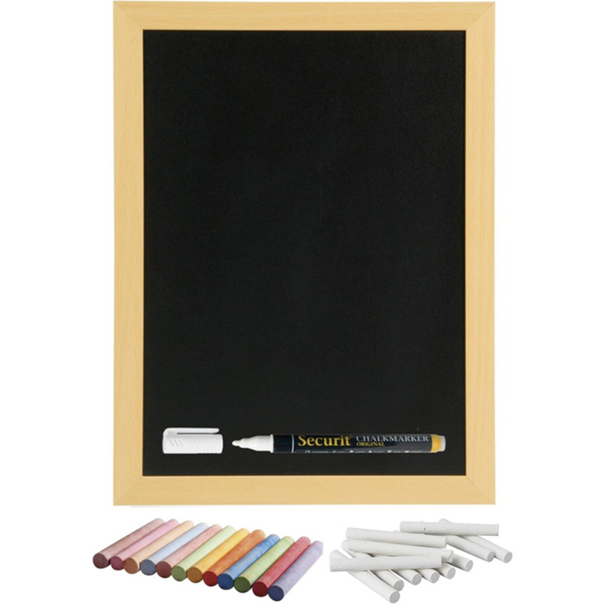 Schoolbord-krijtbord 30 x 40 cm met krijtjes wit en kleur