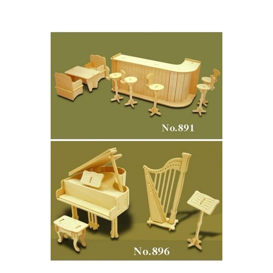 Set houten poppenhuis meubels bar en instrumenten