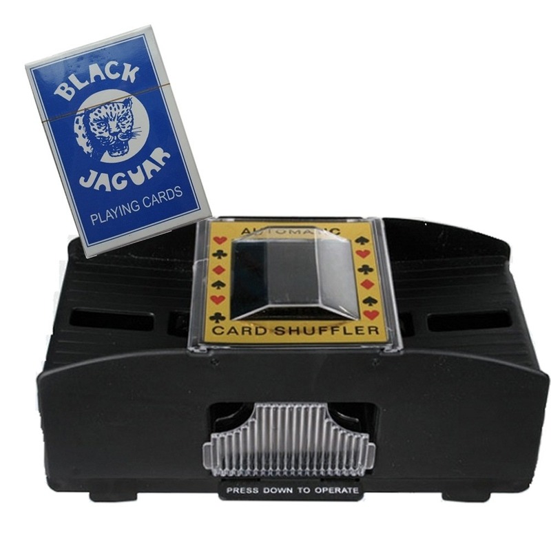Set van automatische kaartenschudmachine en een pak speelkaarten
