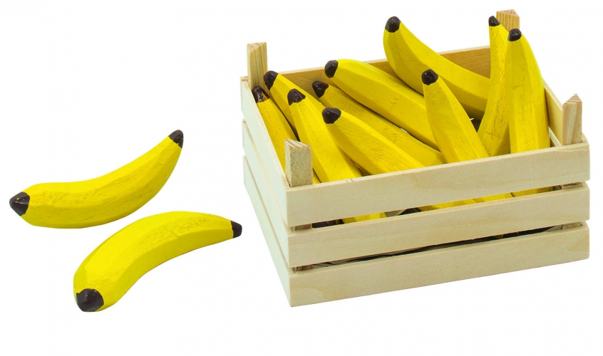 Speelgoed bananen in houten kist 13 x 10 cm