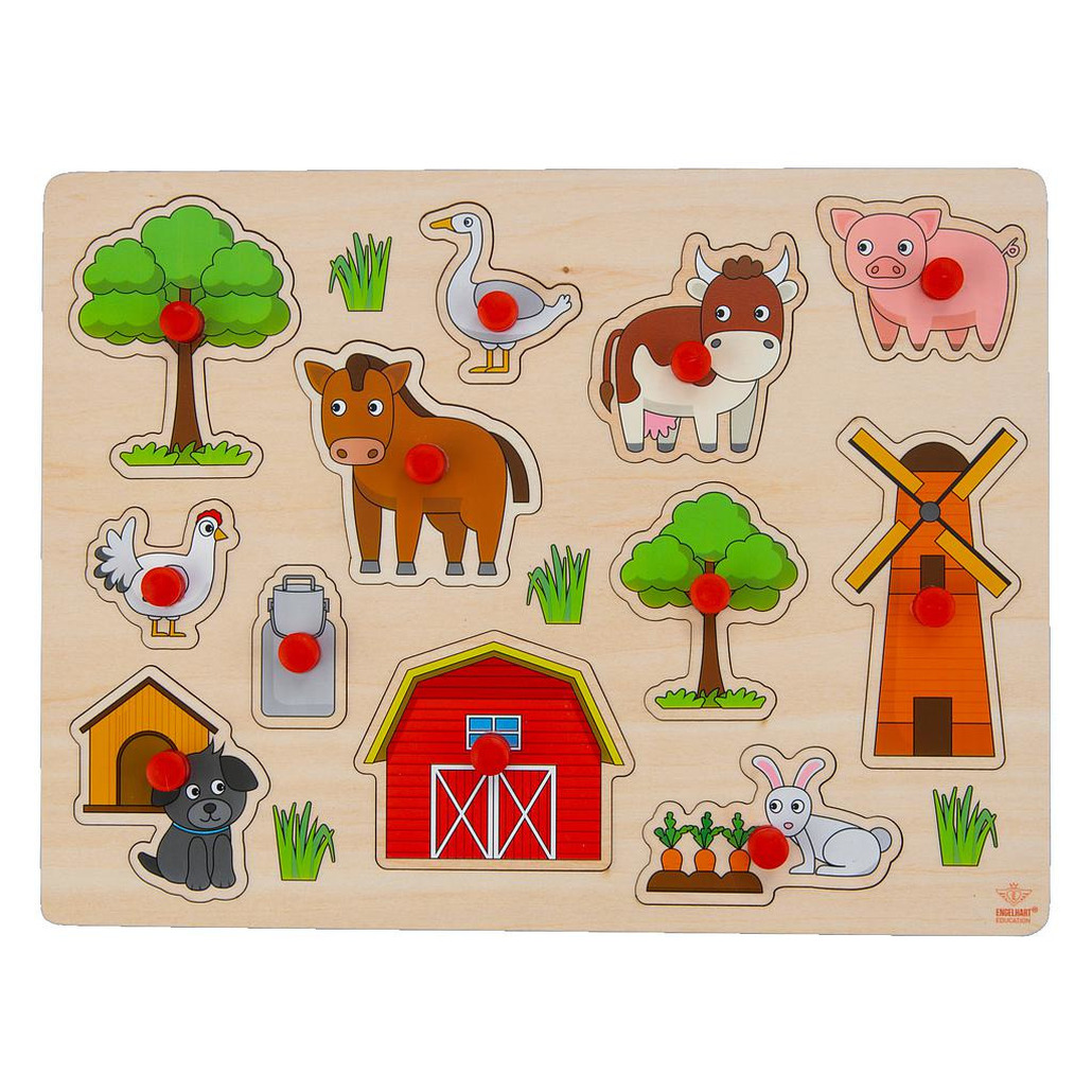 Speelgoed houten noppenpuzzel boerderij thema 30 x 22 cm
