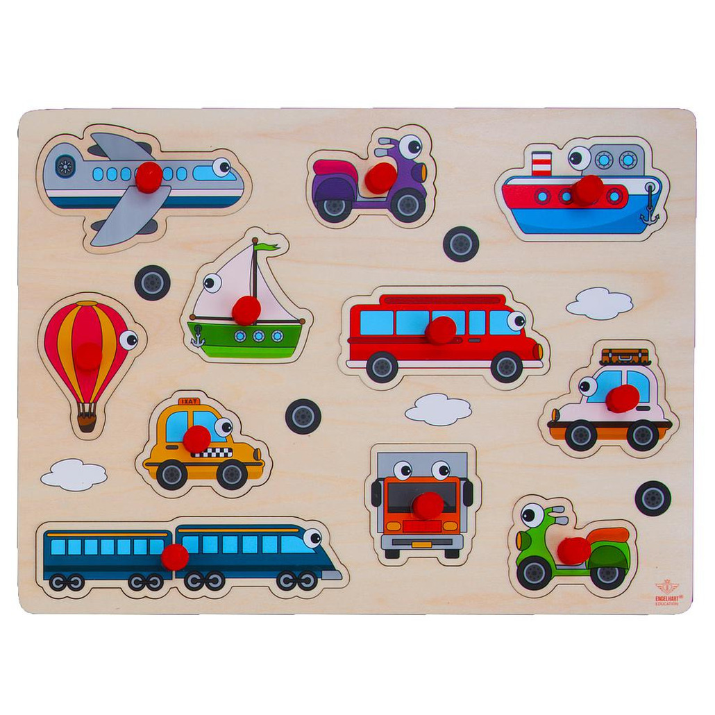 Speelgoed houten noppenpuzzel voertuigen thema 30 x 22 cm