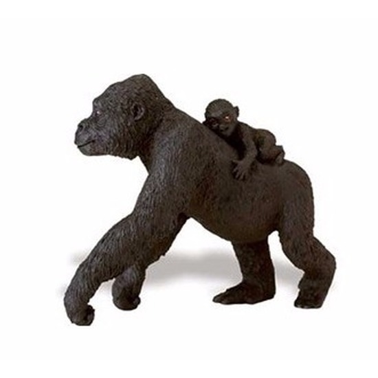 Speelgoed nep gorilla met baby op haar rug 11 cm